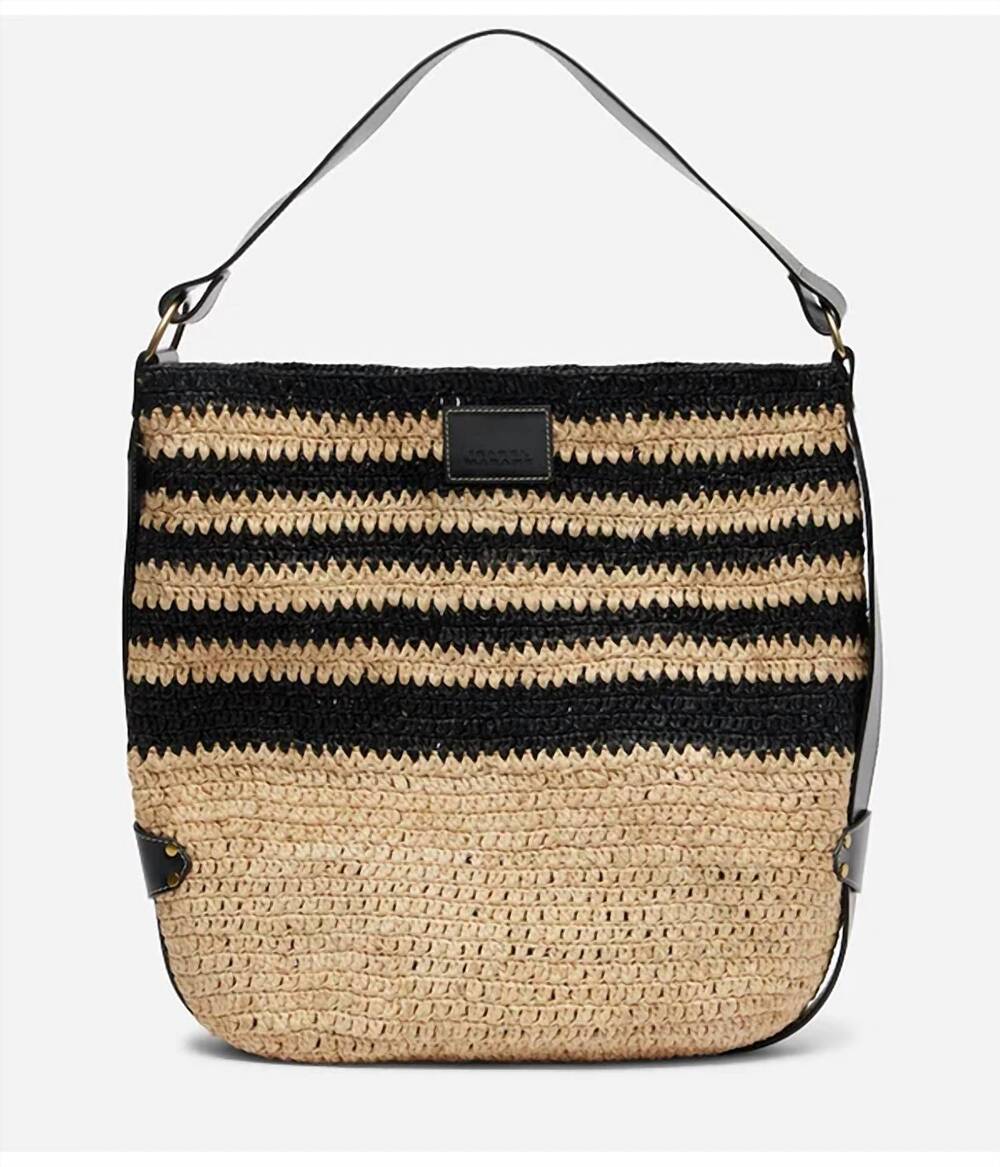 NEW ISABEL MARANT bayia raffia bag in black/natural